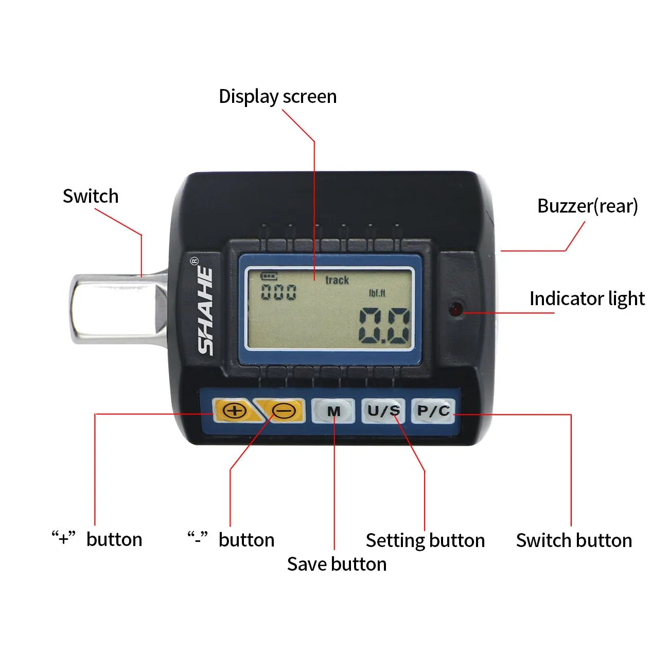 SHAHE Adjustable 1/2'' Digital Torque Gauge For Bicycle Car Repair Digital Torque Adapter Electronic Torque Meter Hand Tools