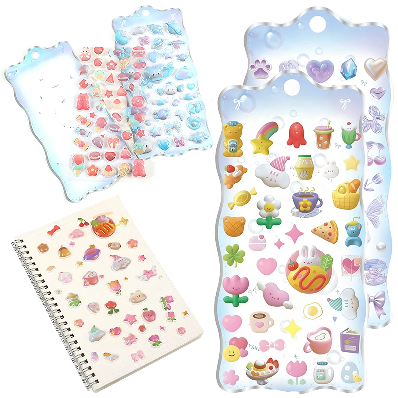 1Sheet 3D Relief Journal Decorative Sticker Planet Candy Rainbow Rabbit Ocean Adventure Cute Creative Stationery DIY Sticker ZYF