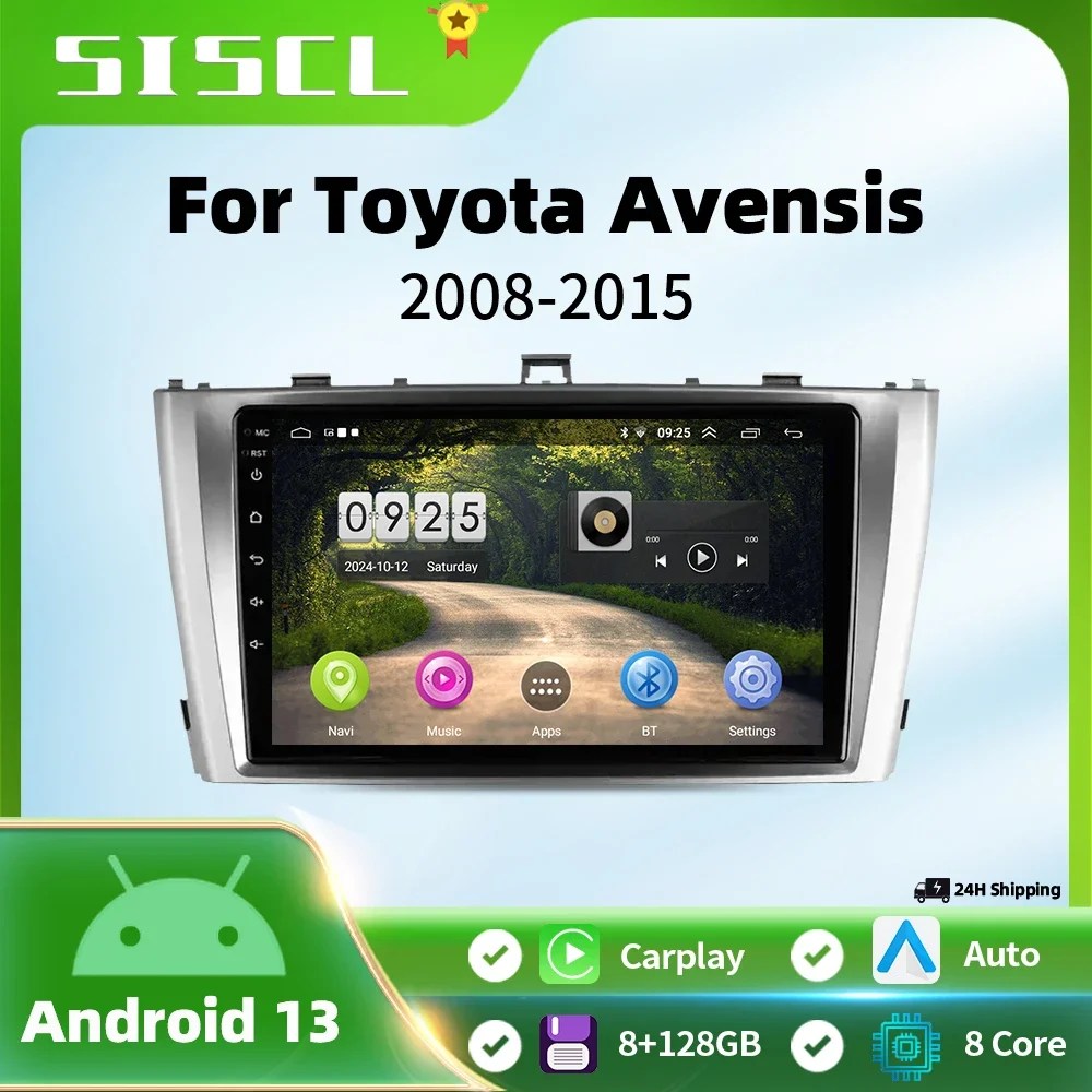 For Toyota Avensis 3 2008 - 2015 Multimedia Video Player Navigation GPS 4G LTE 5G WIFI Carplay Auto QLED BT Android 13 Car Radio