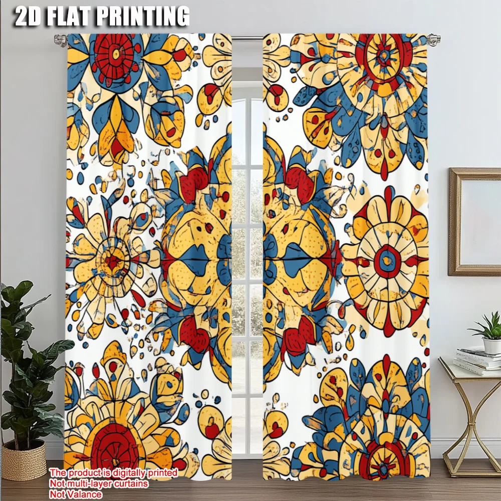 

2pcs, Fashionable Curtains 2D print Floral Pattern Versatile Polyester Fabric (without rod) Decorations For Home for Bedroom,