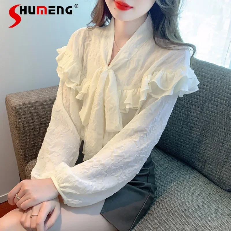 

European Goods Chiffon Shirt Women's Spring and Autumn 2023 New Fashion Fashionable Stylish Top Long Sleeve Lace Bottoming Shirt