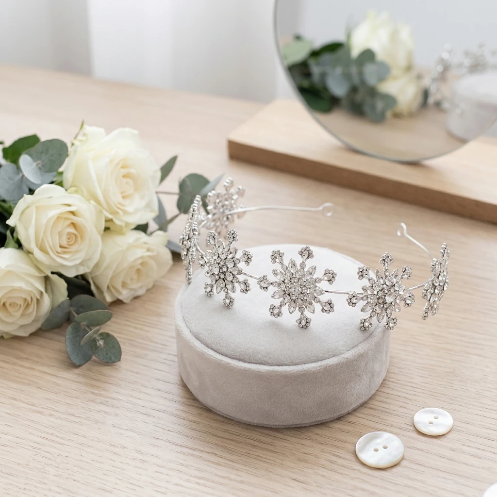 European Style Alloy Rhinestone Snowflake Bridal Headband For Wedding Ceremony Sparkling Crystal Hair Accessory for Women Girls