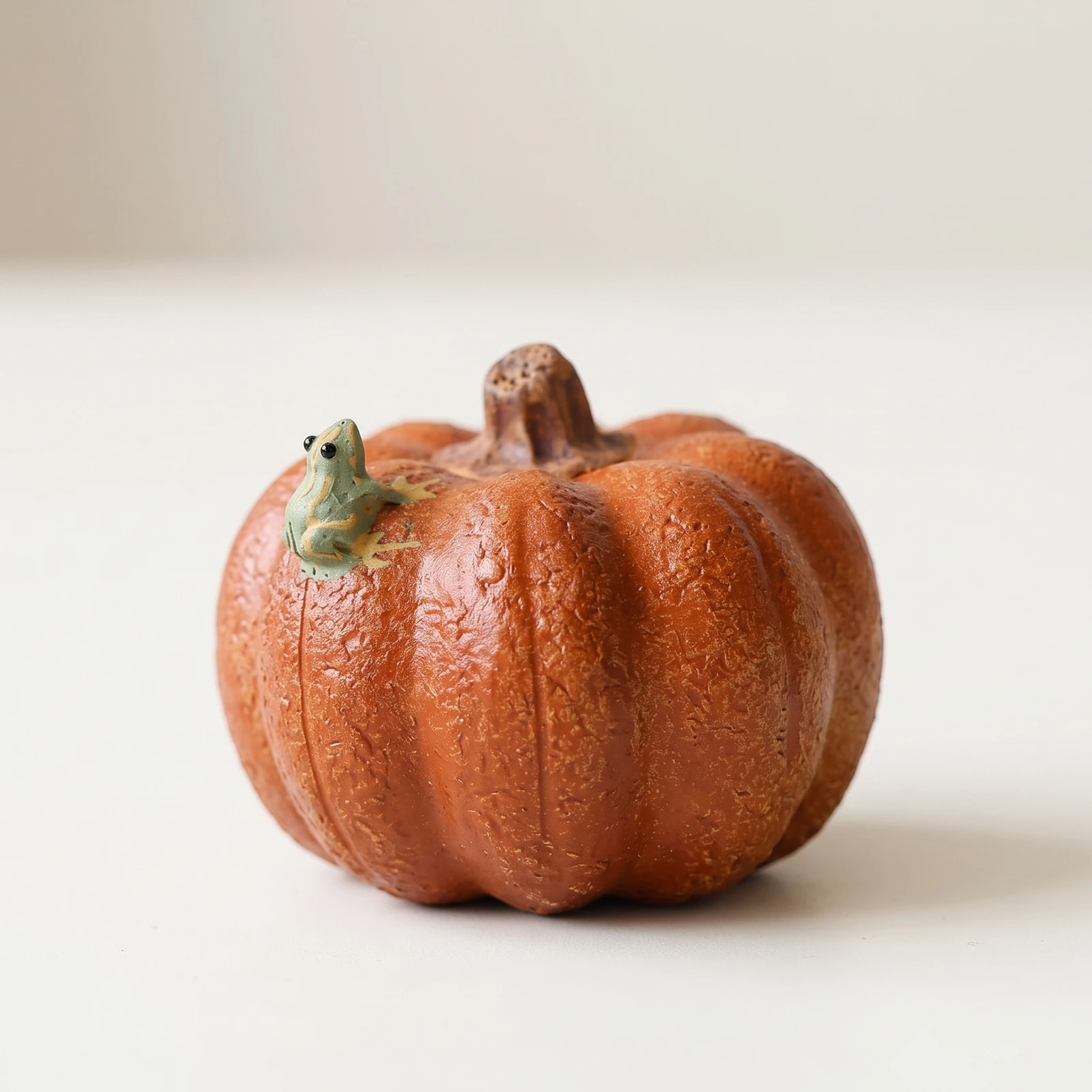 Pumpkin Tea Pet Lobed Tea Pet with Frog Frog Figurine Hollow Decoration Realistic for Collectors, Display Shelf