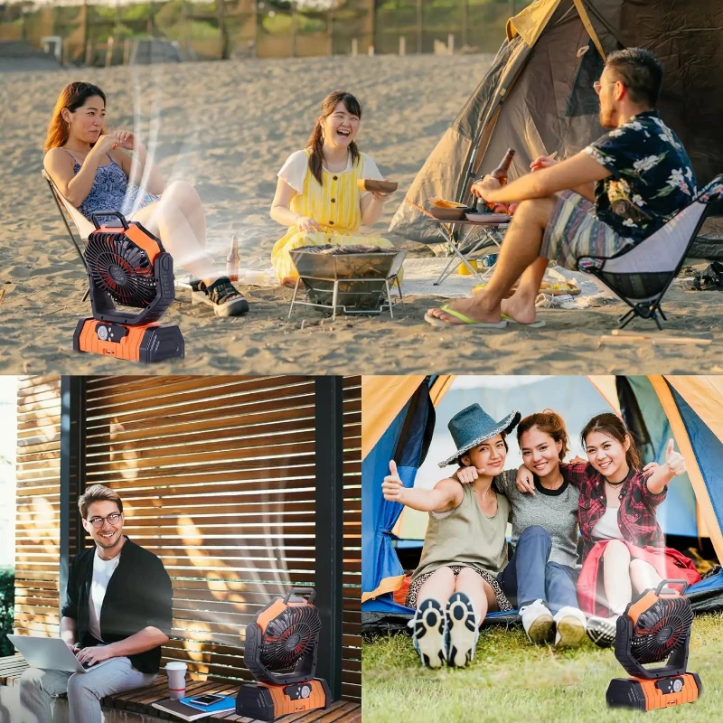 Camping fan with LED light and remote control, 10000mAh portable camping fan, suitable for outdoor tent picnics camping fan