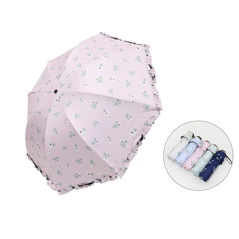 Women Umbrella Folding Sun Rain Compact Print Floral Anti UV Protection Summer Travel Portable Beach Fashion Parasol Umbrella