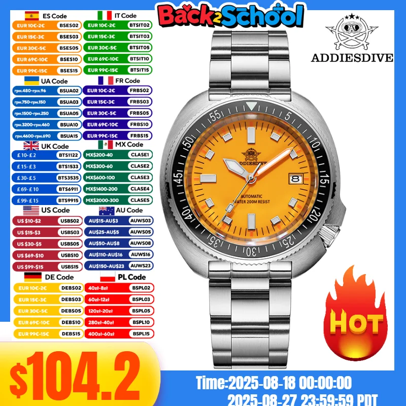 

ADDIESDIVE TOP Men's Luxury Watch reloj Sapphire Crystal 200m Diver BGW9 Super Luminous Japan NH35A Automatic Mechanical Watches