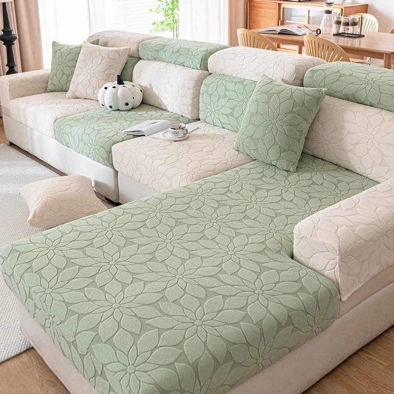 Flowers Jacquard Fleece Slipcover Elastic Sofa Seat Covers All-inclusive Non-Slip Sofa Lid L-shape Corner Couch Cushion Cover