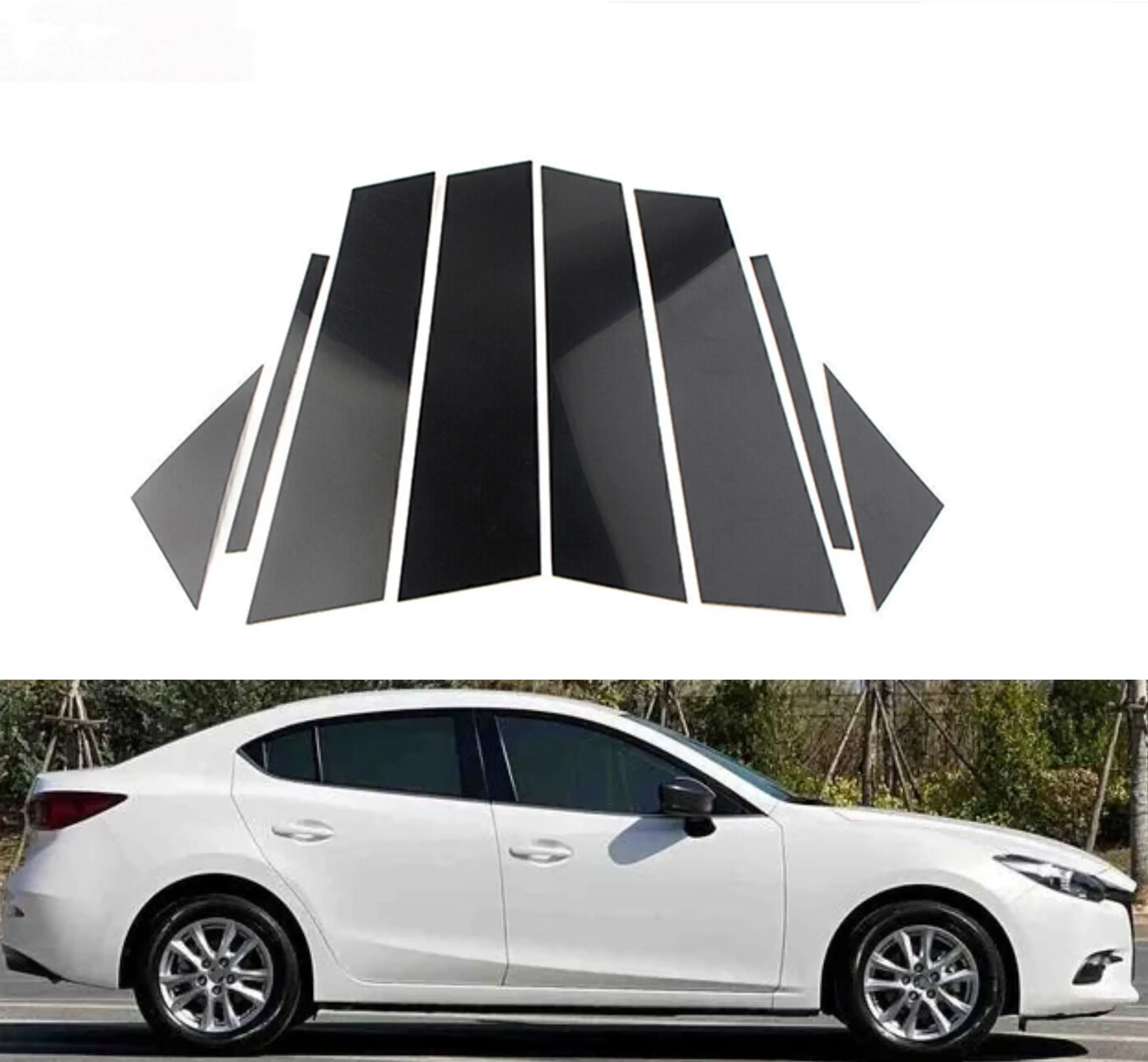 

Glossy Black Pillar Post Fit For Mazda 3 Axela Sedan 2019 2020 2021 2022 2023 Window Door Cover Column B C Trim Sticker Set