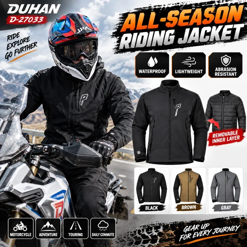 DUHAN Men's Motorcycle Riding Jacket Waterproof All Season Adventure Touring Jacket with Removable Liner Protective Pads