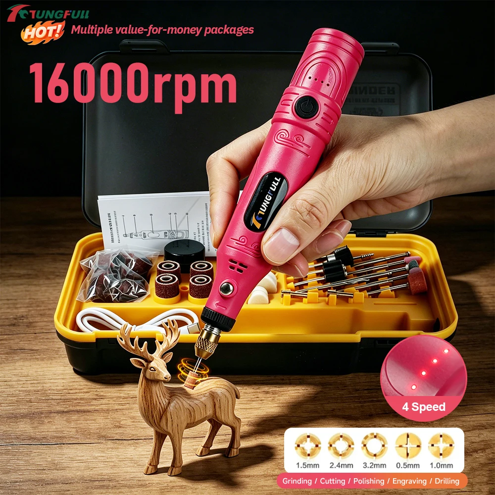 TUNGFULL Rotary Tool Cordless Mini 4 Speed USB Rechargeable Electric Grinder Engraving Polishing Drilling Kit for Craft Jewelry