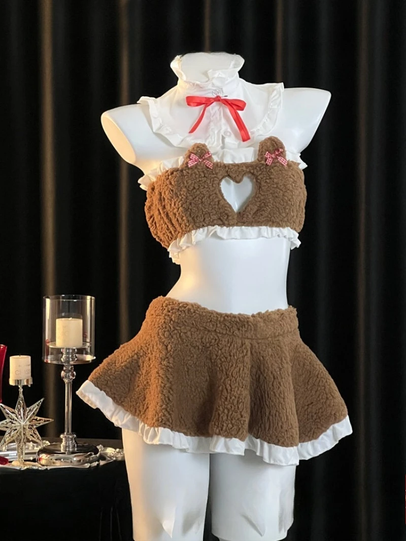 

Сексуальный укороченный топ без бретелек в стиле «Маленький медвежонок» Pure Desire и супер короткая плиссированная юбка из флиса, образовательная униформа для девочек