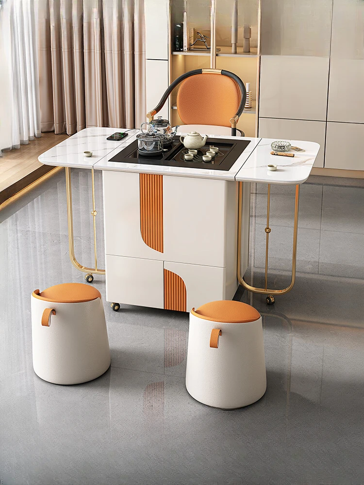 

Mobile balcony tea table, foldable household tea cart, small unit, light luxury, multi-functional rock panel