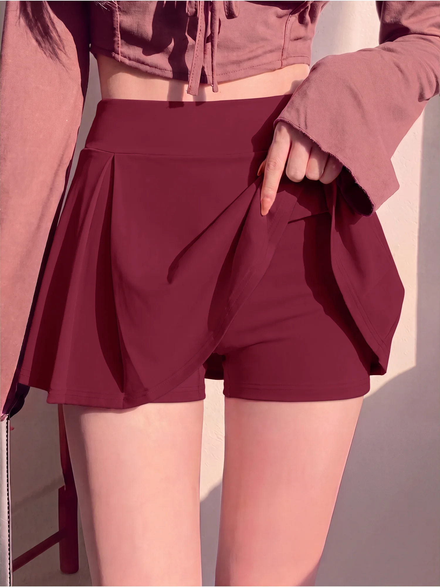 Damen-Plisseerock mit breitem Bund, Anti-Reibungs-Futter, Shorts-Rock, Tennis, Workout, Streetwear, Minirock – Detail 2