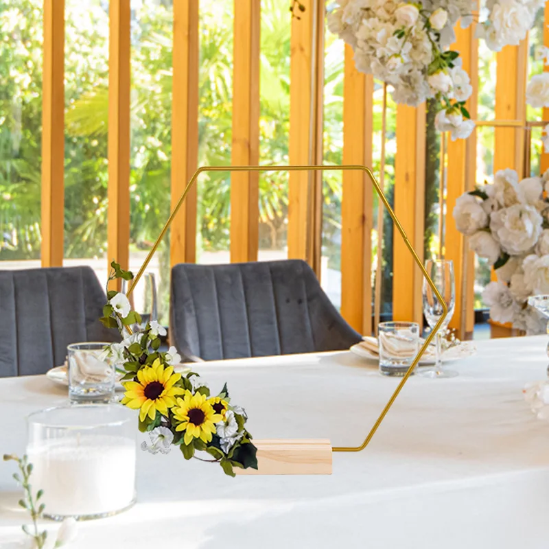 20-35cm Wedding Wreath Metal Ring Hoop With Wooden Base Artificial Flowers Metal Garland For Wedding Christmas Party Table Decor