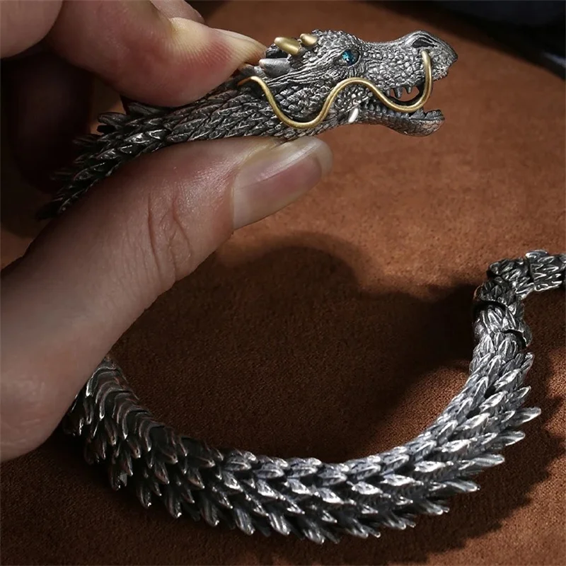 Vintage Punk Bracelet Men Bully Dragon Snake Stainless Steel Bracelet Fashion Jewelry Hip-hop Street Culture