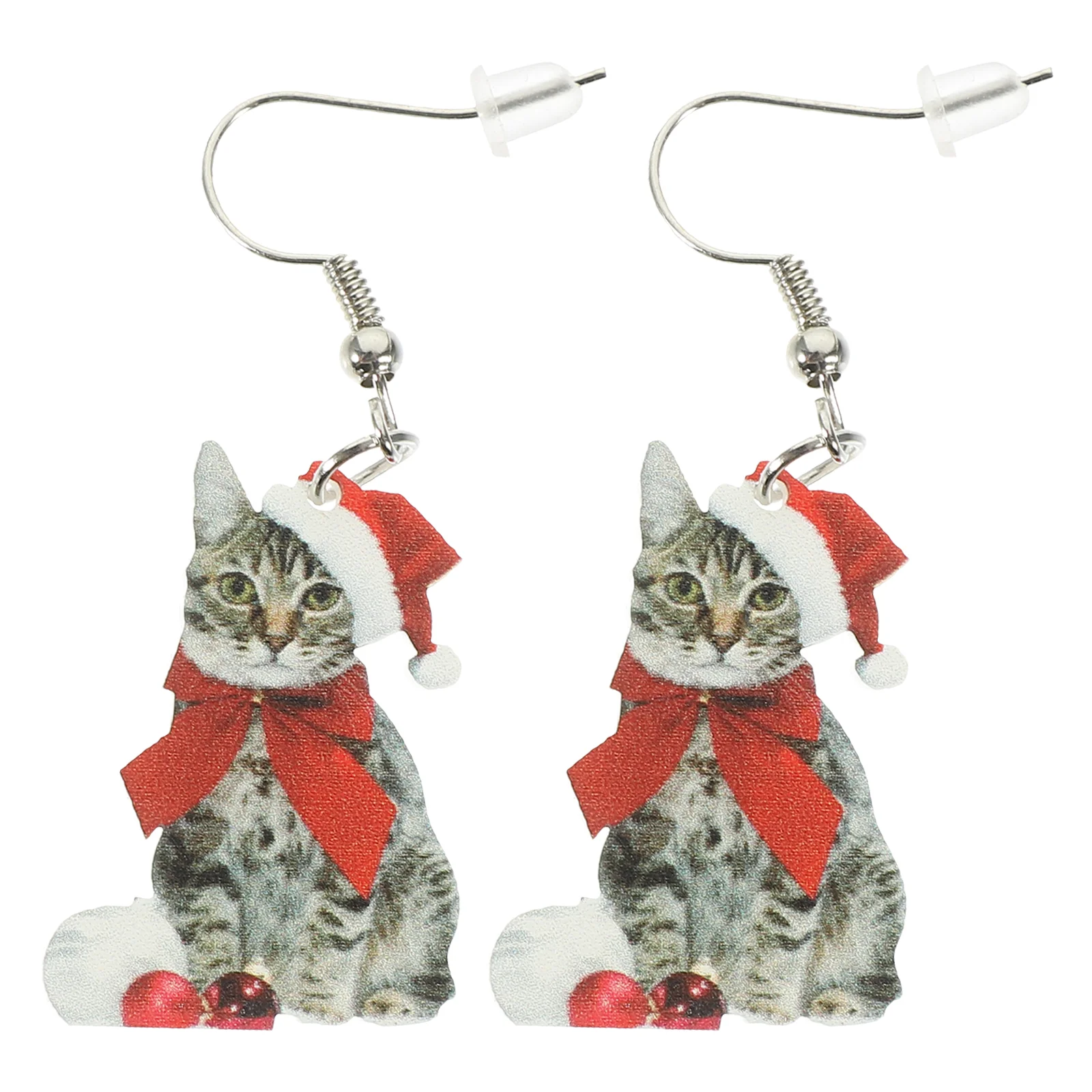 Christmas Tree Decor Xmas Ear Dangler Accessory Cat Earrings Studs for Women Hanging