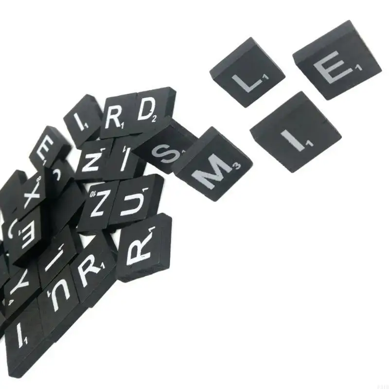 100pcsウッドアルファベット文字パズルブロックブラックタイルのためのグリップのためのグリップのためのティーチングエイドキッズアクティビティパズルゲームP31b