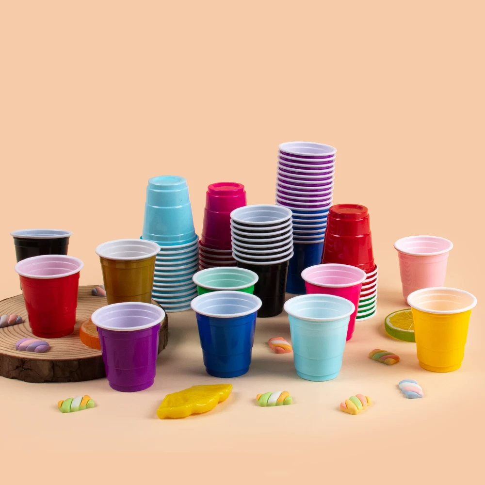 50pcs 2oz Themed Party Decoration Plastic Wine Glasses Disposable Solid Color Beverage Cups Party Home Tableware Supplies