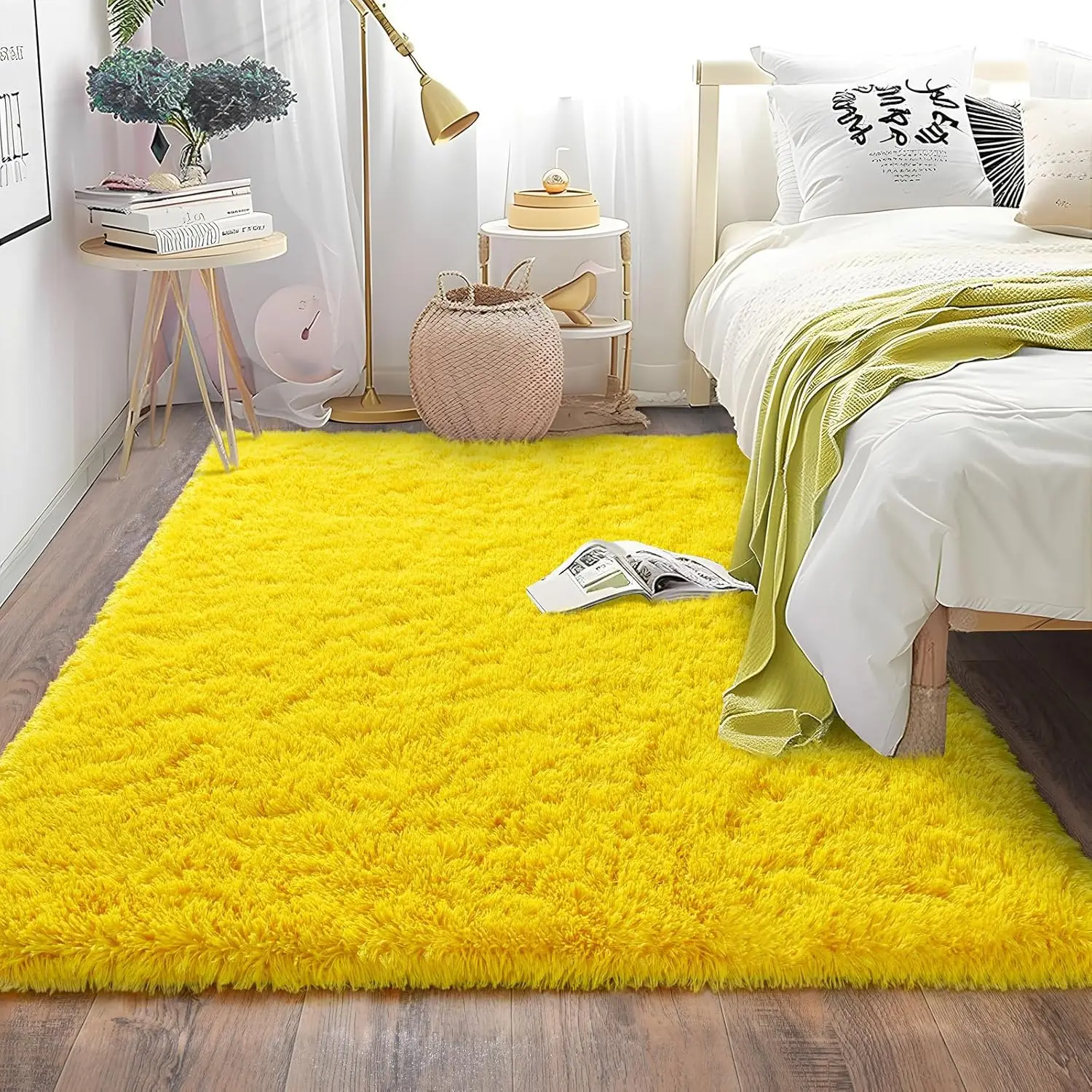 Soft Area Rugs for Living Room Non-Slip Thick Plush Carpets for Winter Anti-Slip Fluffy Artificial Velvet Rug Soft Yellow Carpet - view 4