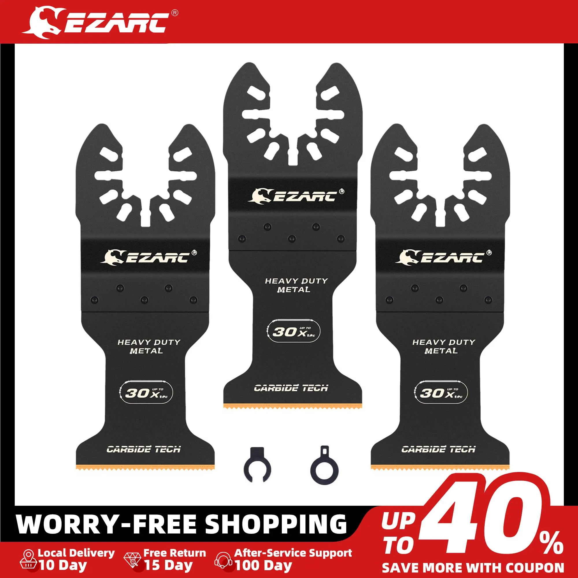 EZARC 3 Pcs Carbide Tooth Oscillating Multitool Saw Blades for Hard Material, Metal, Nails Cutting for Quick Release Multi Tool