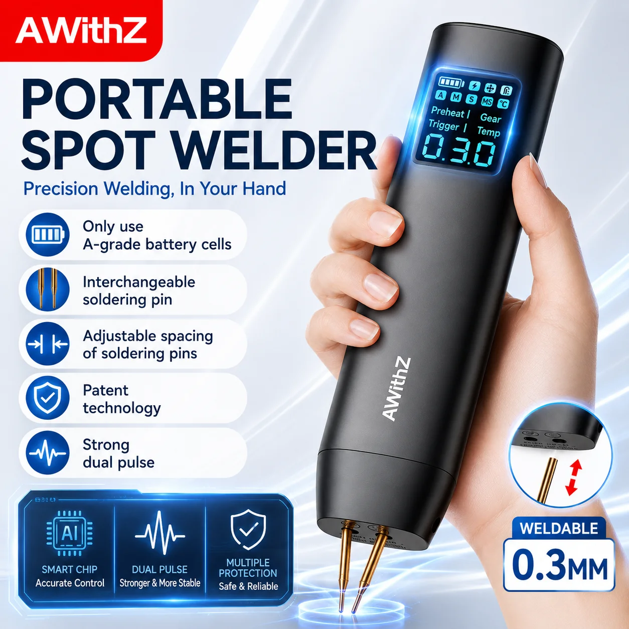Awithz Portable batterie soudeuse par points bricolage Mini Machine à souder 18650 batterie Pack bande de Nickel et outil de soudage par bande de Nickel