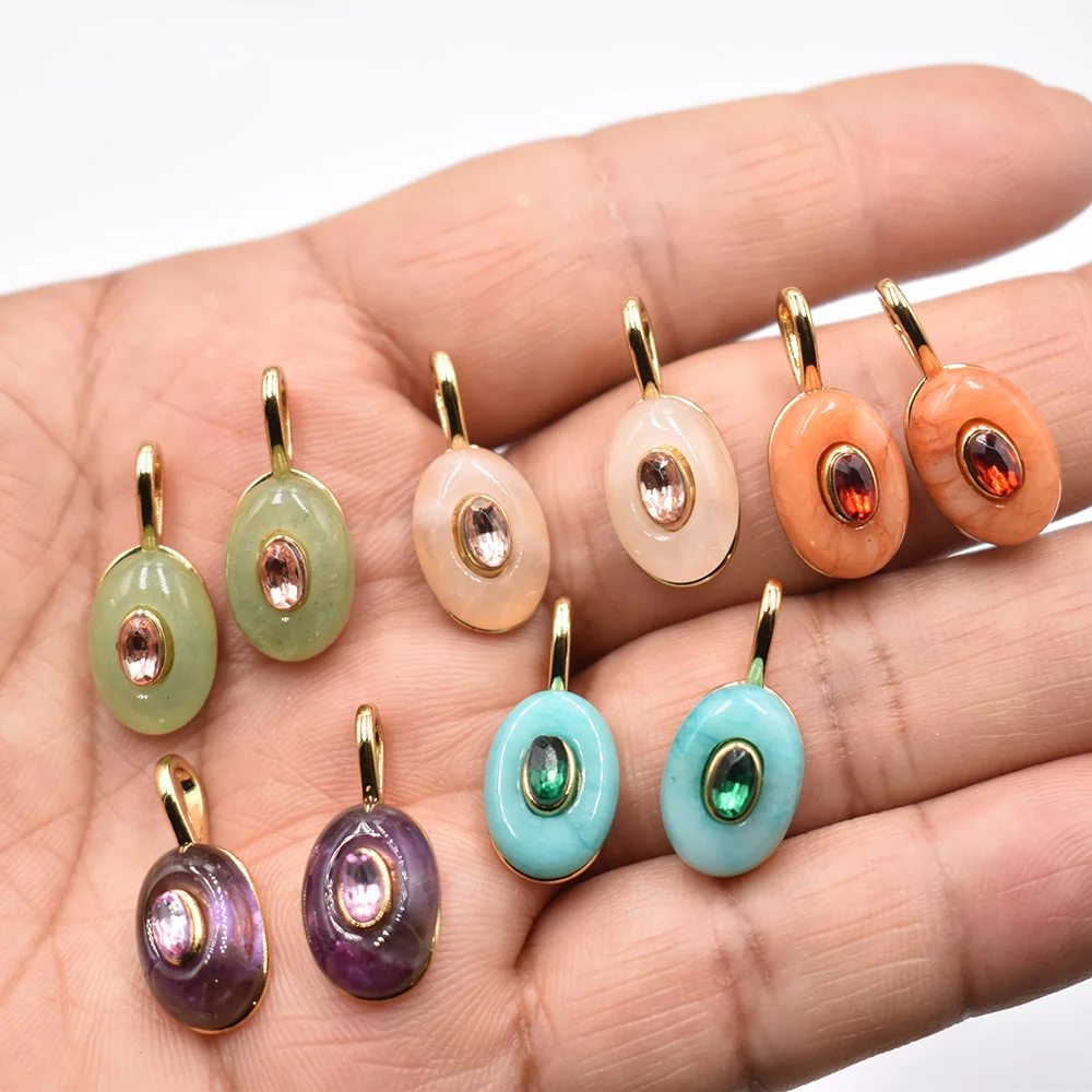 Wholesale 10pcs/lot Fashion Natural Stone Mixed Oval Shaped Pendant For Jewelry Earrings Accessories Marking Free Shipping