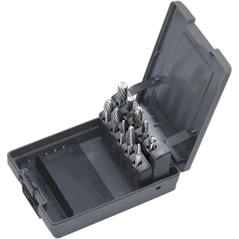 Set di frese in metallo duro 10 pezzi Set di frese rotanti in carburo solido a doppio taglio 1/4 "punte per smerigliatrice con gambo per acciaio, intaglio del metallo, lucidatura