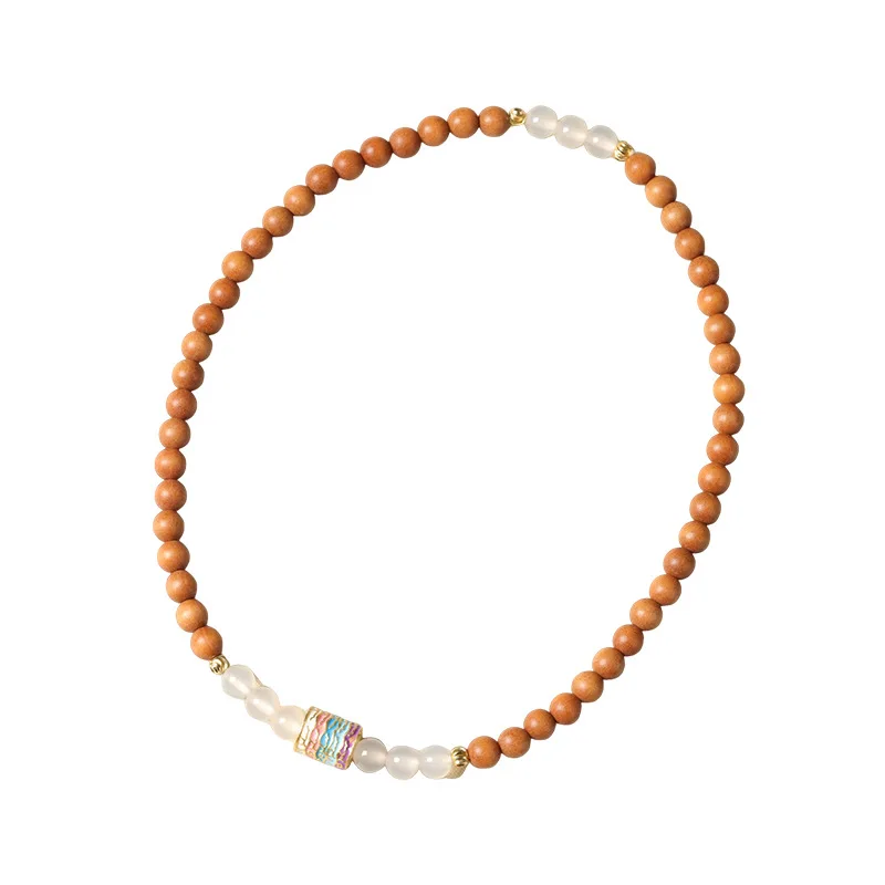 Premium Natural Golden Sandalwood Enamel Bracelet Double Strand Five Sutras Zen Style Festival Gift Handicraft