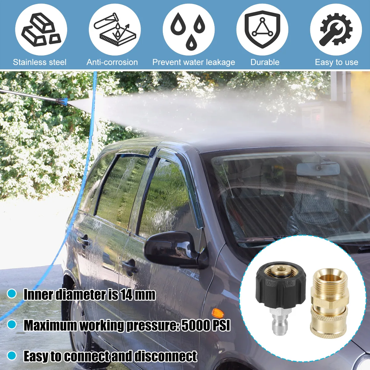 12/2PCS High Pressure Washer Adapter M22 14mm to 1/4 In Quick Connect Fitting Hose Gun Adapter to Wand Connector Accessories