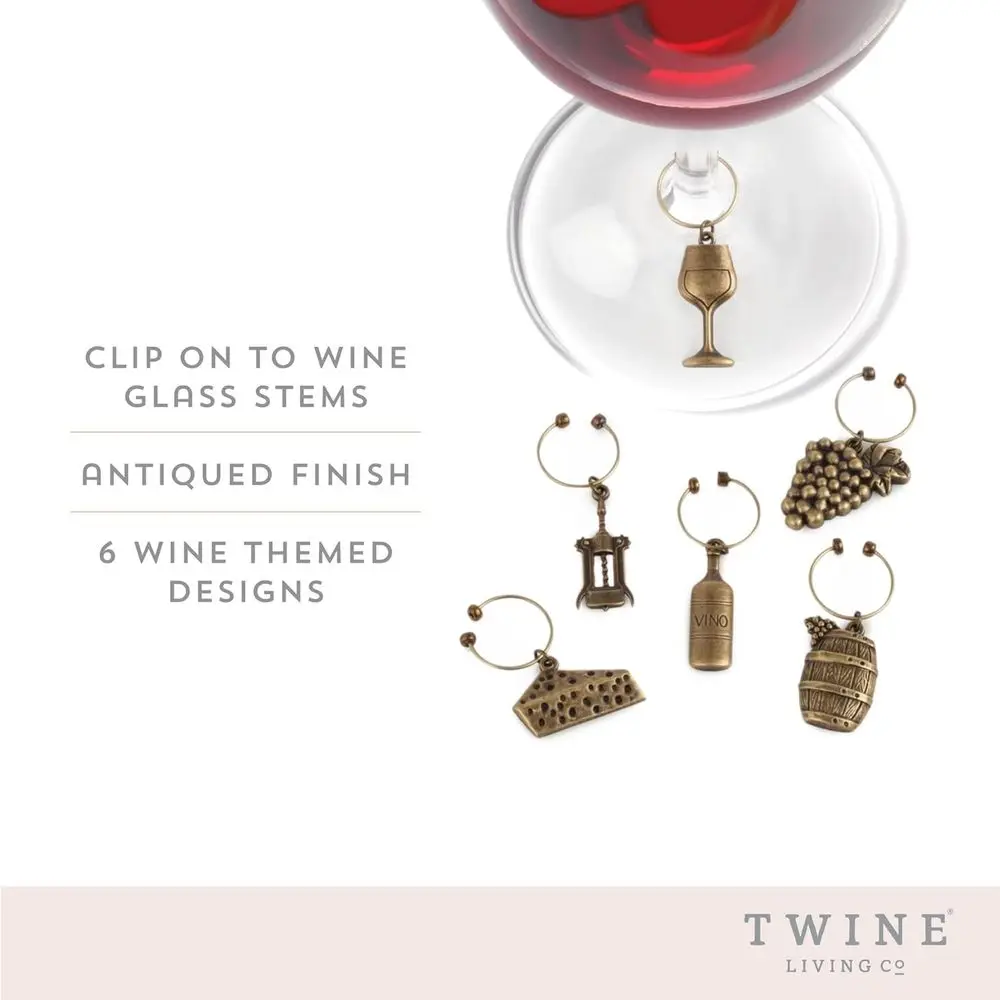 Antique-Style Decorative Wine Charms Set, 6-Piece, for Distinguishing Glassware