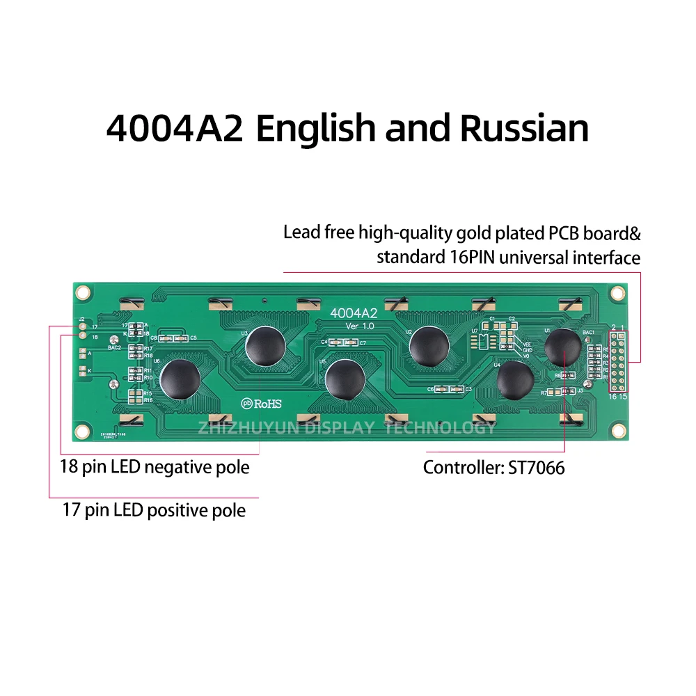 English And Russian 4004A2 Character LCD Display Screen BTN Black Film 190*54*13.1 LED Backlight Built-In SPLC780D Controller