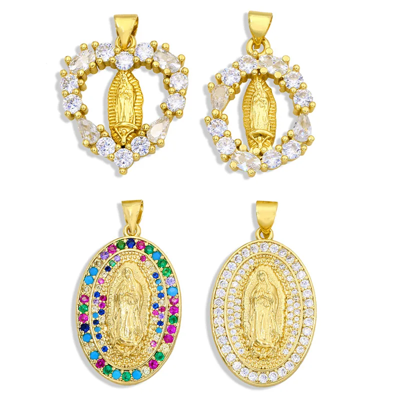 OCESRIO, colgante de piedra de circonia cúbica de la Virgen María, dijes para fabricación de joyas, productos de joyería espiritual chapados en oro pdta327