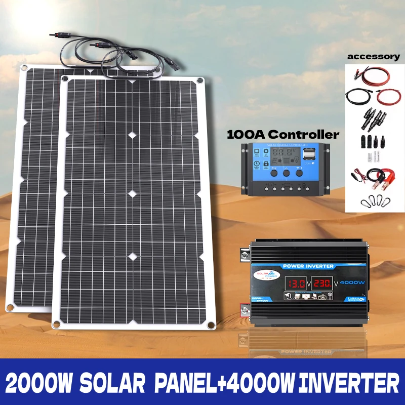 

2000W Solar Panel Inverter Kit 100A Controller Camping Solar Power 110V/220V Generation Intelligent Charging Board