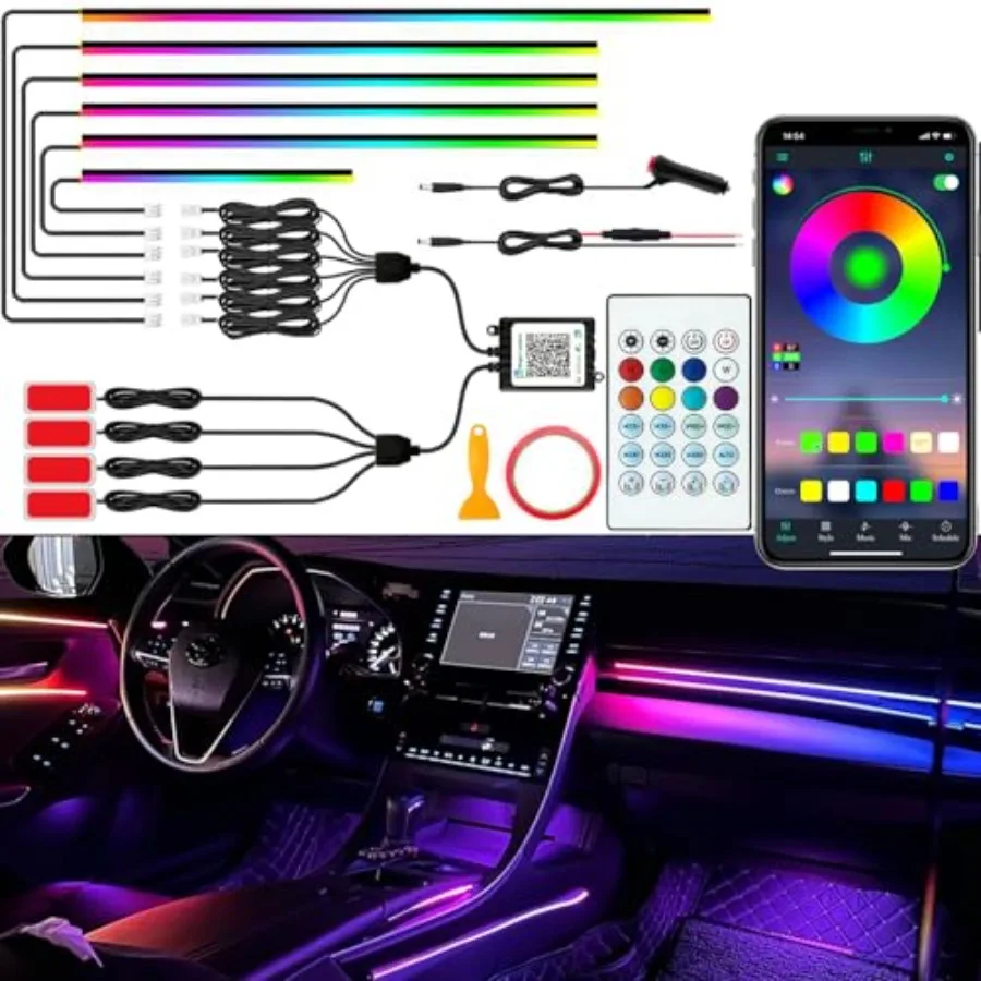 

Interior Car LED Lights RGB Dream Color Acrylic LED Lights for Car Ambient Lighting Kits with Wireless APP and RF Remote Contro