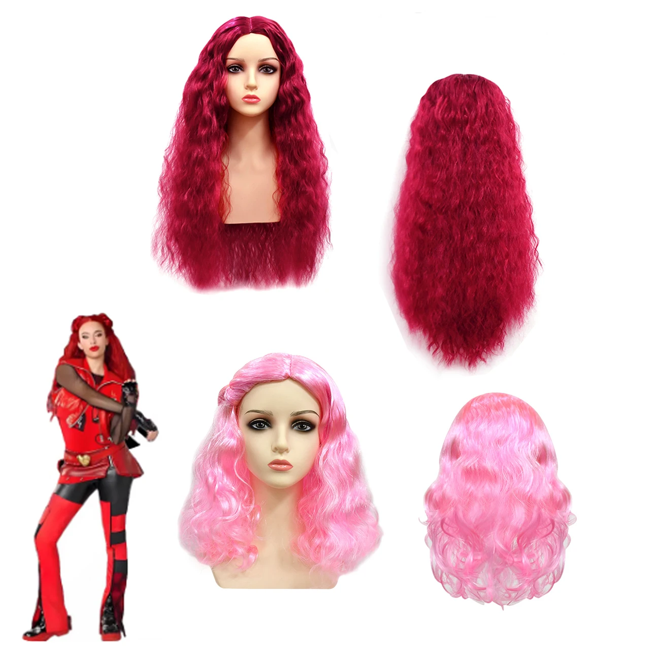 Kids Girls Anime Descendants 4 The Rise of Red Cosplay Halloween Costume Wave Wig Birthday Carnival Daily Party Cos