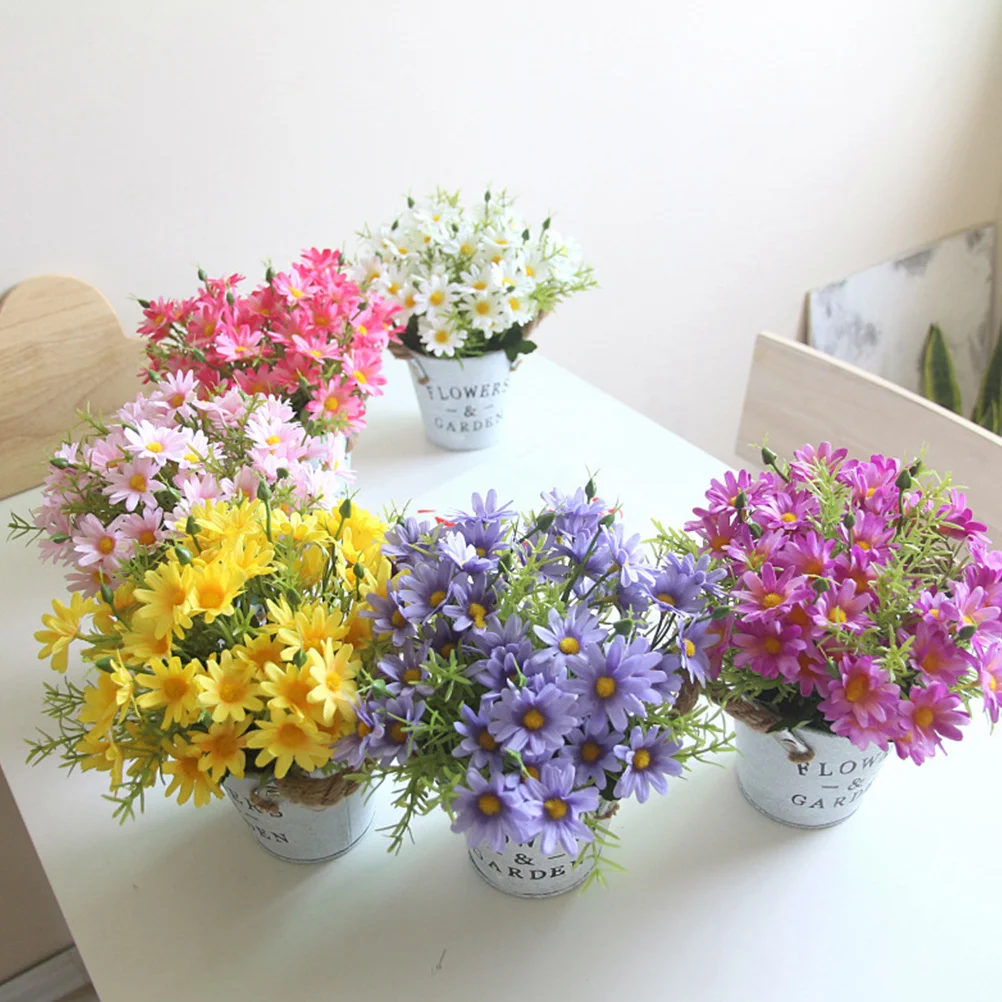 

3Pcs Simulation Daisy Bonsai Realistic Flower Pots Set Plastic Plants for Home Office Desktop Decor Lightweight Material