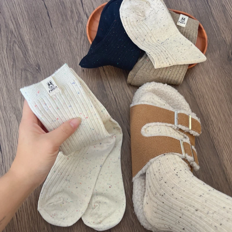 4 쌍 여성 만화 인쇄 미드 튜브 양말 세련된 컬러 도트 원사 땀 흡수 통기성 부드럽고 편안한 캐주얼 양말