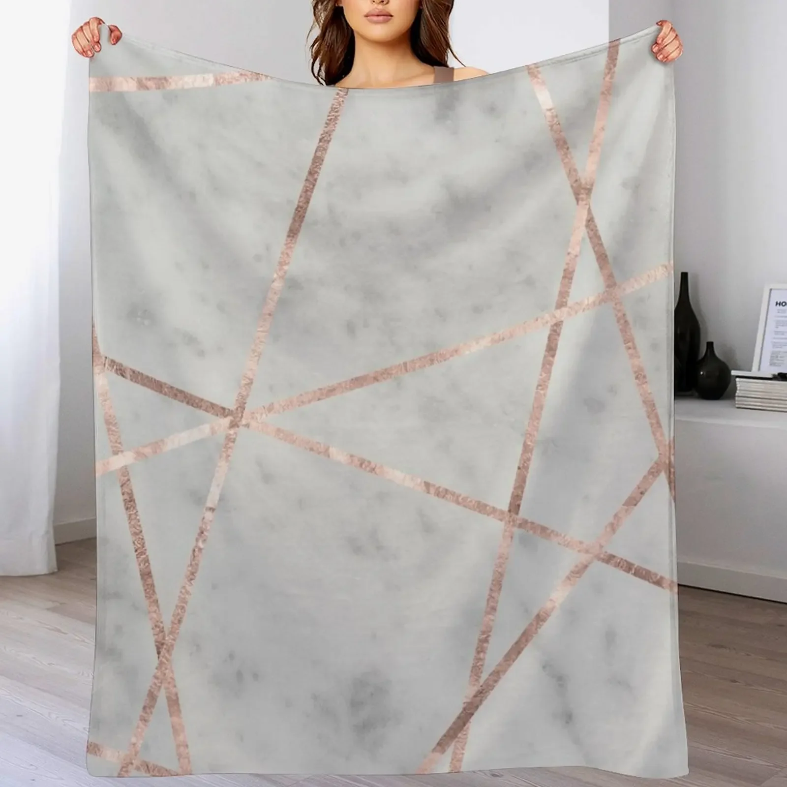 

White Marble Rose Gold Geo Glam #2 #geo #decor #art Throw Blanket Blankets For Baby funny gift Sofa wednesday Blankets