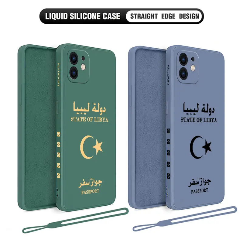 Libya Passport Phone Case For iPhone 15 14 13 12 11 Pro Max Mini X XR XSMAX 8 7 6S Plus Soft Silicone Cover With Hand Strap