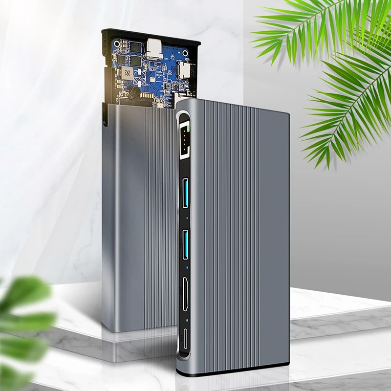 New-USB C Hub M.2 SSD Enclosure -Compatible+USB3.1+RJ45+PD Type-C Docking Station For M.2 NVME NGFF SSD For