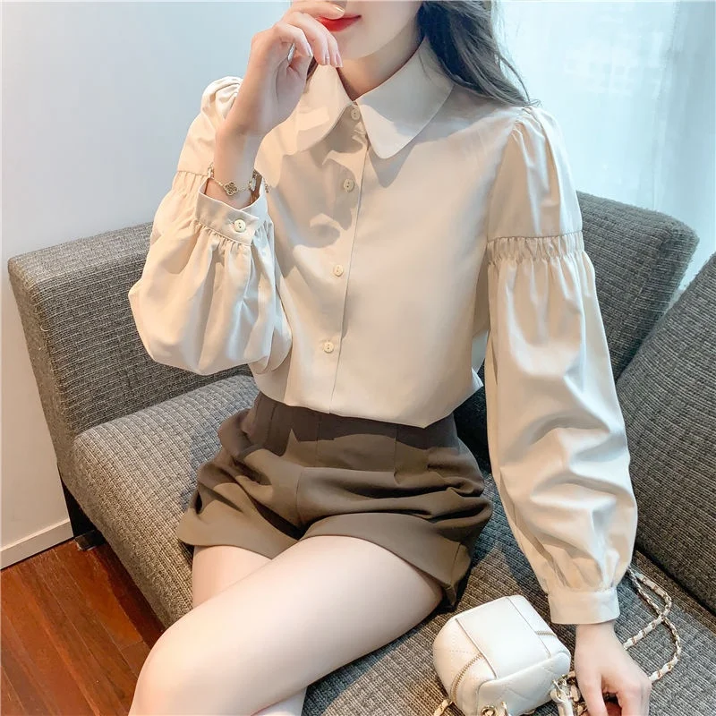 Blusa Elegante de Manga Larga con Cuello Alto para Mujer, Estilo Francés, Holgada, Nueva Colección Primavera-Otoño 2024