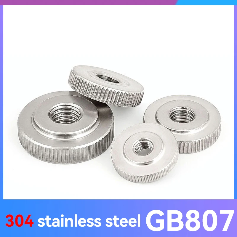 1-2PCS M3M4M5M6M8M10M12 304 Stainless Steel Hand Nut Knurled Thin Head Nut GB807 Flat Head Nut