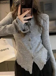 Irregular Fungus 2024 Woman Cardigan Flare Long Sleeve Ropa Mujer Kint Outerwears Single Breasted Sweater Korean Y2k Cardigans