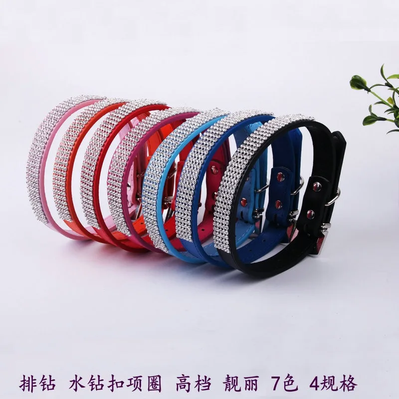 PU Leather Crystal Dog Collar Comfortable Glitter Rhinestone Dog Collars Alloy Buckle Collar for Small Dogs Cats