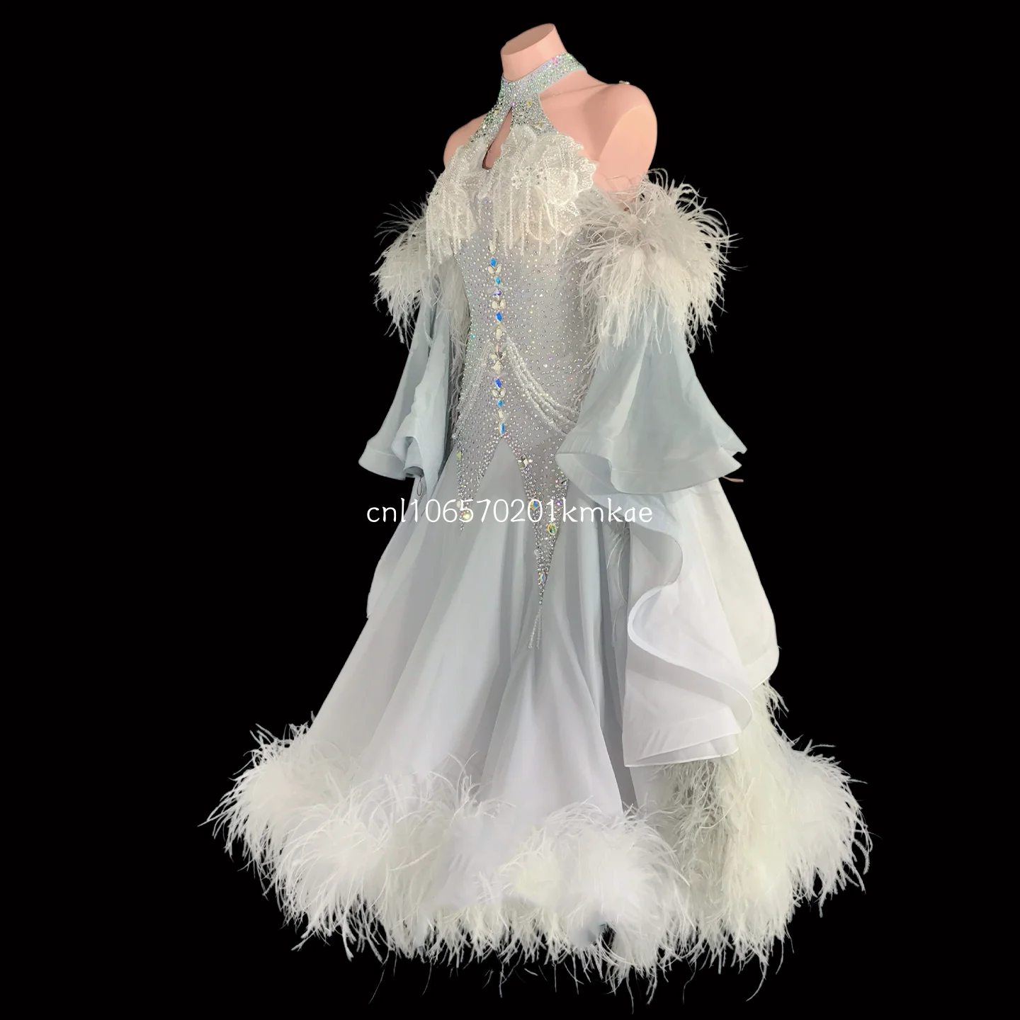 Elegant White Modern Ballroom Dress Colorful AB Crystals Sweetheart Bodice Feather Accent Cape Sleeves Glitter Pattern Gown