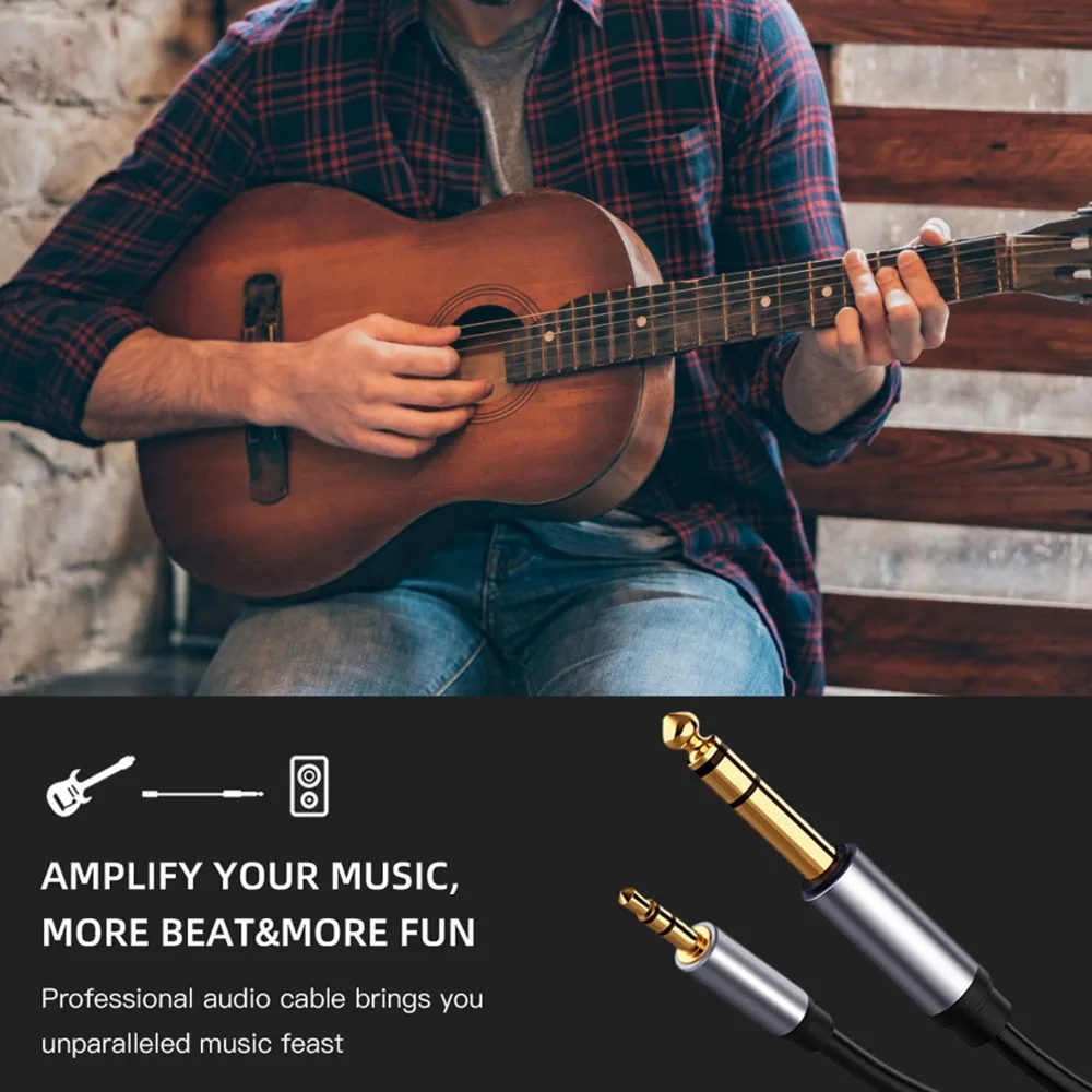 

Male to Male 3.5MM to 6.5MM Audio Adapter Cable Plug and Play 1.8m/5.9ft Instrument Cable HiFi Sound Quality Game Devices