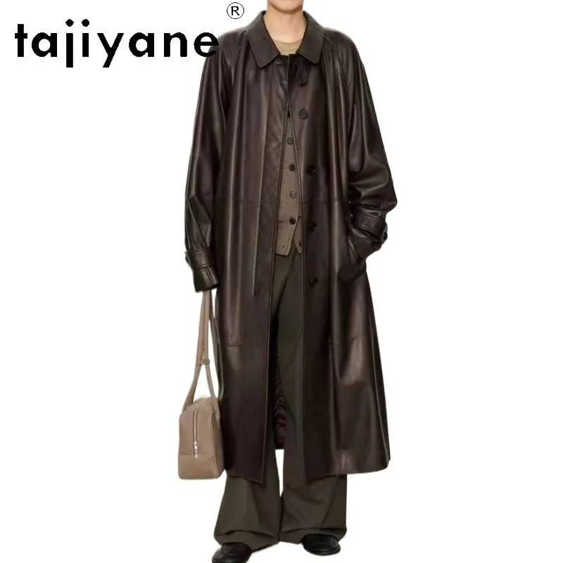 TAJIYANE Genuine Leather Jacket Women Vegetable Tanned Sheepskin Jackets Extra Long Trench Coat 121cm Loose Outwear Streetwear
