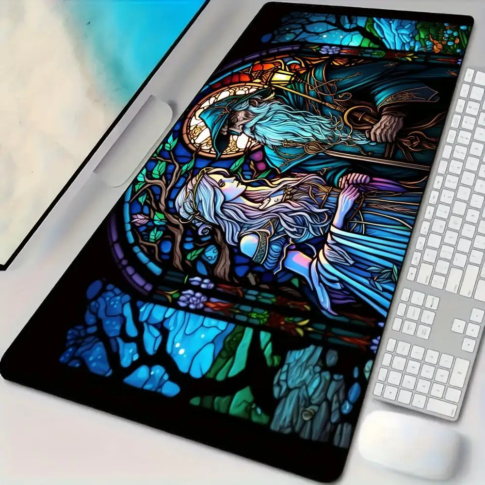 تصميم الرسوم التوضيحية للرسوم المتحركة في العصور الوسطى، حصيرة مكتبية مع حافة مخيطة، قاعدة مطاطية غير قابلة للانزلاق، ملحقات الكمبيوتر، سجادة لعب سحرية #1