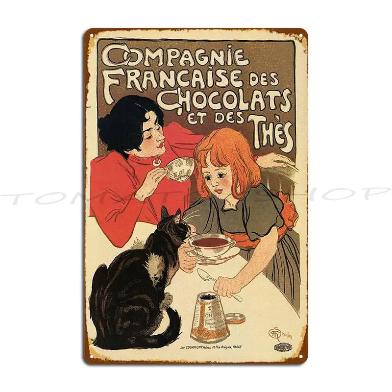 Vintage French And Hot Cocoa Metal Sign Cinema Garage Kitchen Plaques Create Tin Sign Poster