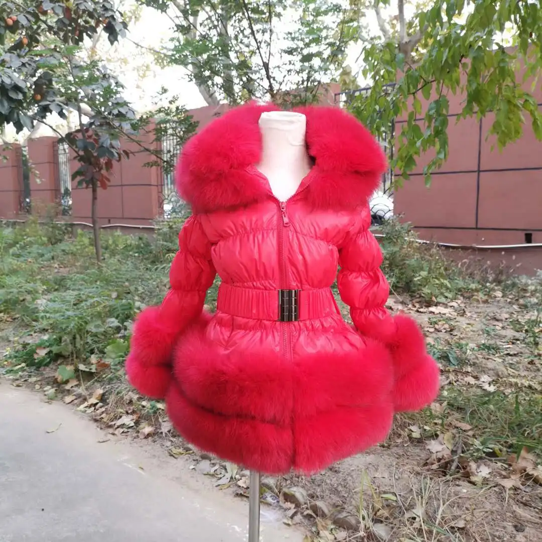 D14 Custom Woman And Children Down Coat Popular Puffer Jacket With Fur Collar Trim